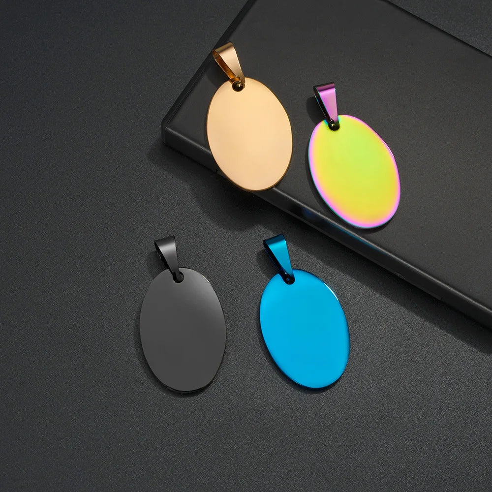 Novel Gentleman Oval-shaped Geometric Stainless Steel  Identity Charm with Engraving Anti-lost Pendant Collar Accessories