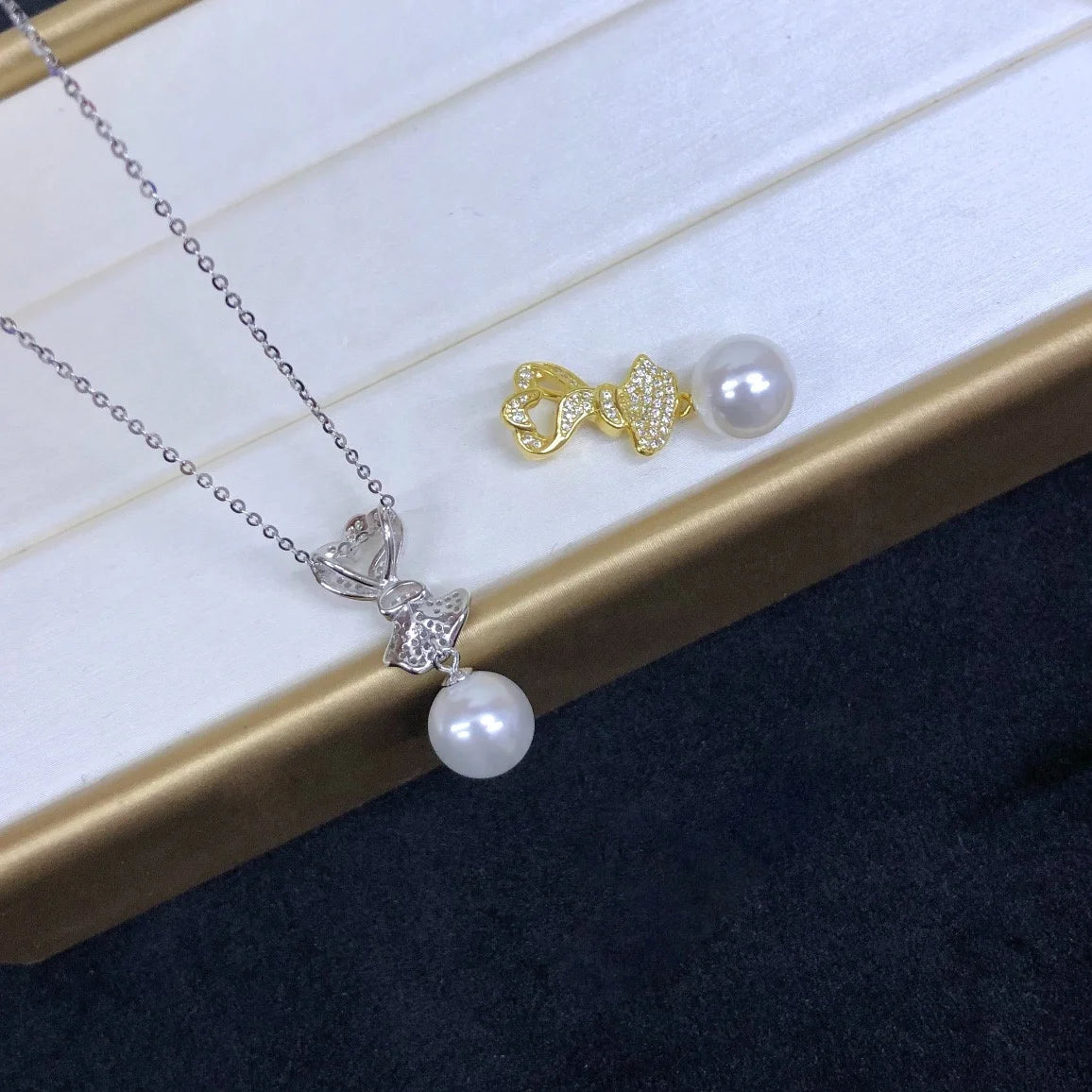 P1537 9-10mm DIY Natural  Freshwater Pearl Charm Pendant Necklace Accessory 925 Sterling Silver Jewelry for Women Without Chain