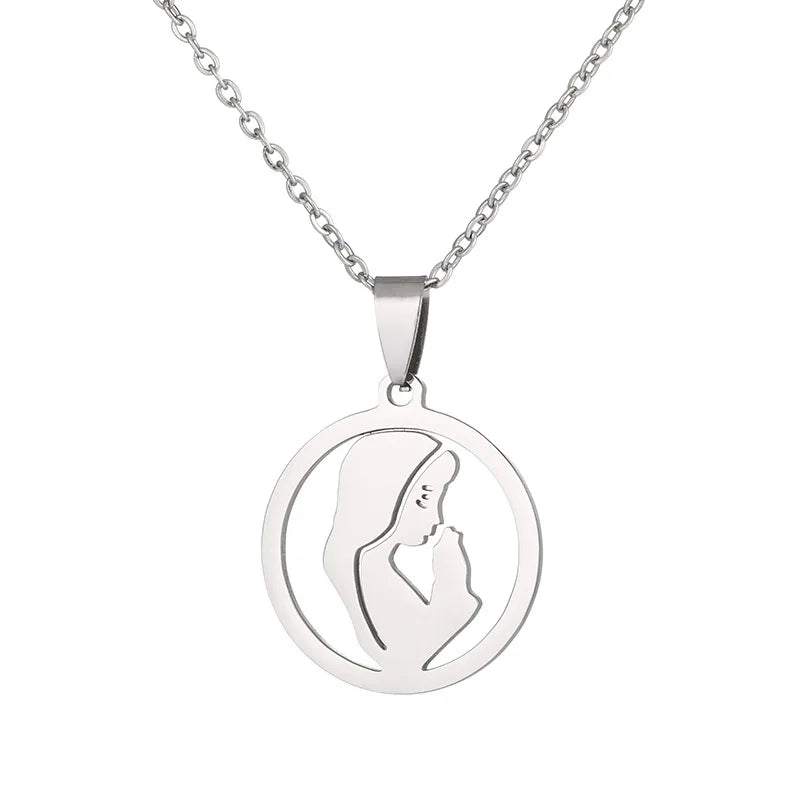 Stainless Steel Gold Plated Religious Virgin Mary Jesus Pendant Necklace with Link Chain for Men and Women