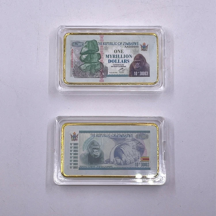 Metal Craft Double-sided Iron Fake Gold Clad Plated Solid Coin Bar Collectible Banknote Pattern Silver Zimbabwe Bullion