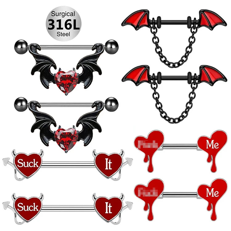 Gaby Gothic Custom Heart Nipple Rings Sexy Surgical Stainless Steel Breast Jewelry for Women Gold Plated & for Parties Gifts