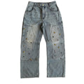 Designer Distressed Straight Acid Wash Baggy Cargo Jeans Unisex Wide Leg Pants Rhinestone Double Knee Denim Carpenter Pants Men