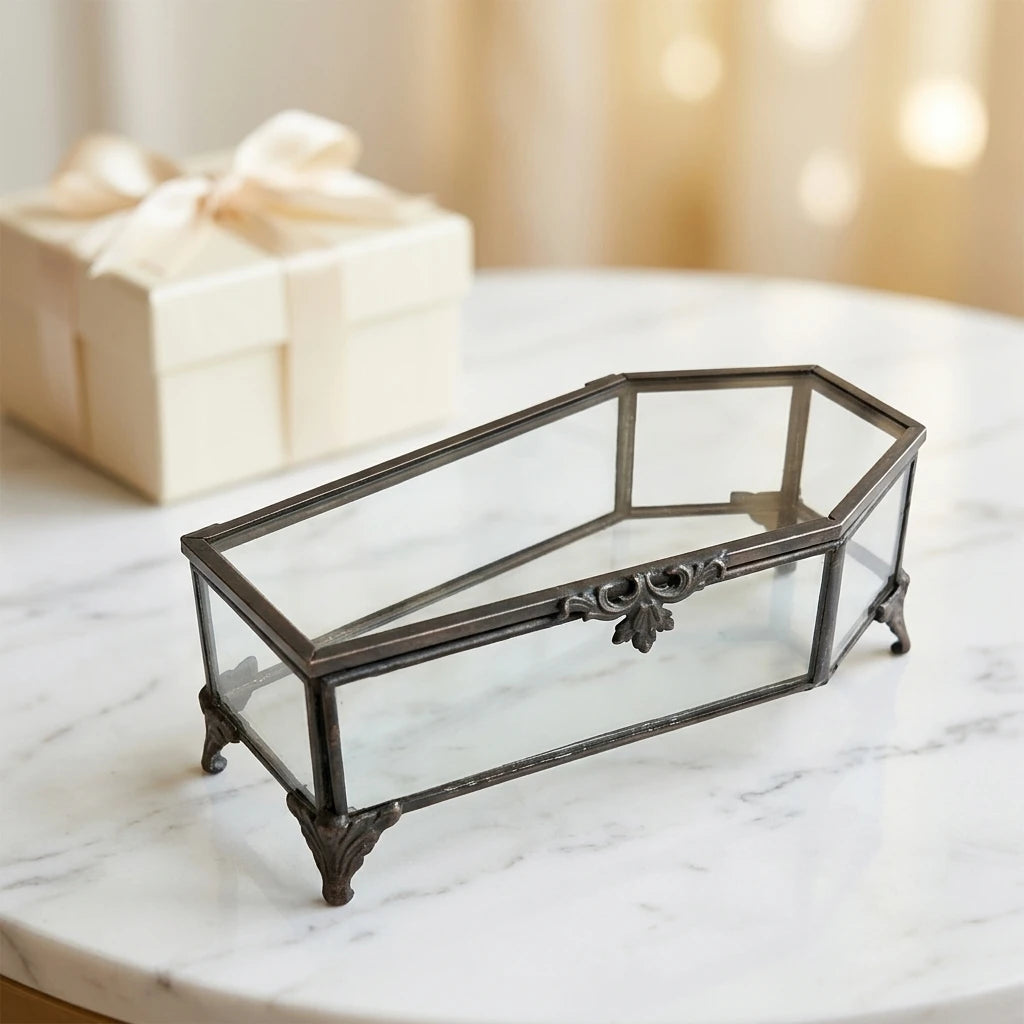 18*8*5cm Black Rectangle Cosmetic Trinket Case Elegant Jewelry Storage Organizer Brass & Glass Decor Packaging Box