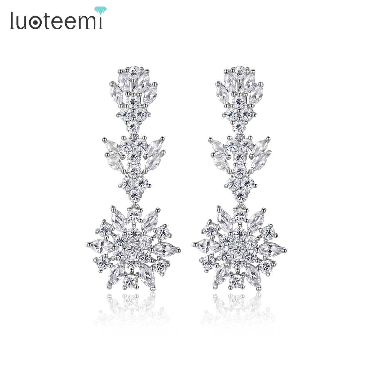 LUOTEEMI New Arrival Large Zircon Hot Sale Earing Flower Bridal Drop Jewelry Lady Wholesale Fashion Winter Earring 2024