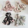 MIO Latest Floral Hair Tie Bow Knot Chiffon Hair Scrunchies Elegant for Women Lady Flower Pattern With Scarf