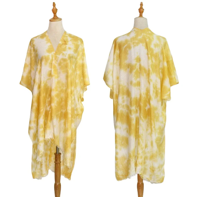 MIO New Tie Dye Cardigan Women Swim Suit Cover up Dress Anti-wrinkle Kimono for Ladies