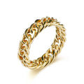 High Quality 6mm Stainless Steel Cuban Chain Link High Polished 18K Gold Plated Hip Hop Black Ring