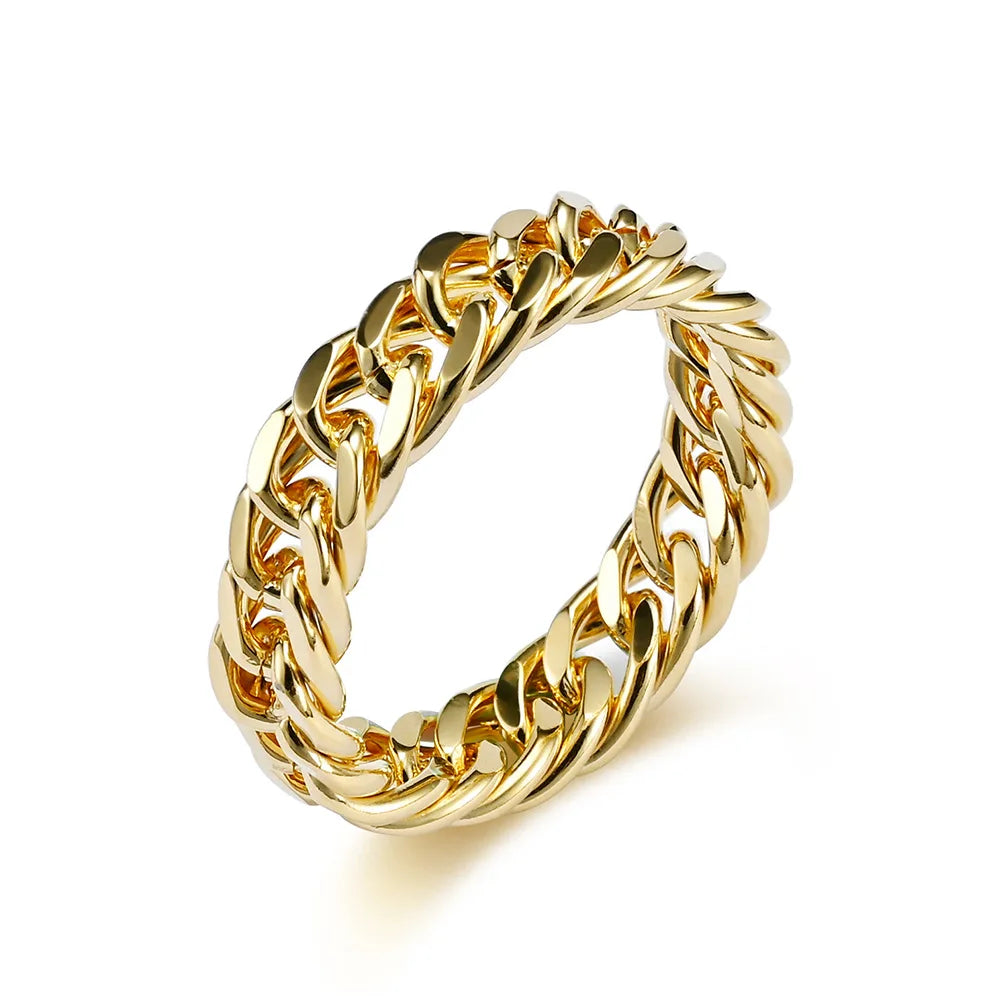 High Quality 6mm Stainless Steel Cuban Chain Link High Polished 18K Gold Plated Hip Hop Black Ring
