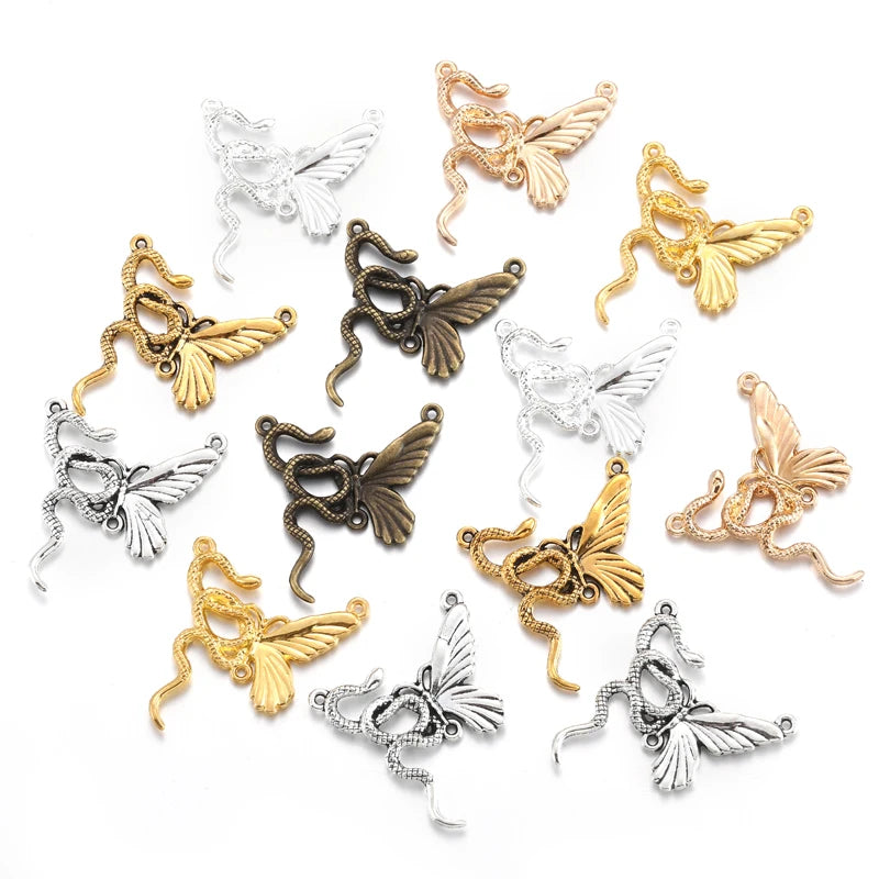 10Pcs 6 Colors Connector Alloy Butterfly Snake Charm for Bracelets Necklaces Pendant Diy Handmade Jewelry Making 26*28mm G121