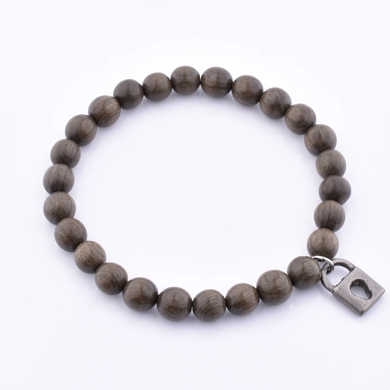 Hot Sale Men's Vintage Wood and Stainless Steel Locket Bracelet 6MM Petrified Silk Wood Bead Charm Bracelet