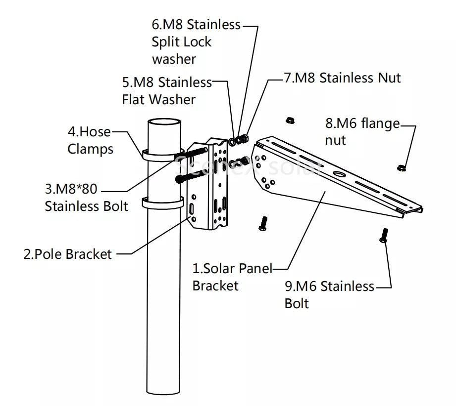 Aluminum 30W/60W/100W Solar Panel Pole Mount Bracket with Anodized Surface Natural Silver Finish 10-Year Warranty