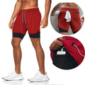 Men's 2 in 1 Running Shorts Gym Workout Quick Dry Mens Shorts With Phone Pocket