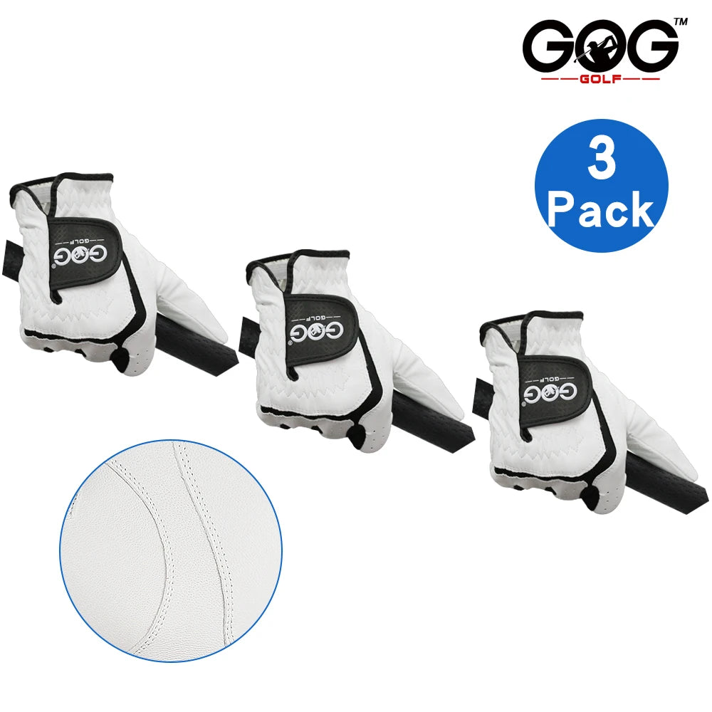 3PCS Men's High Quality Sheepskin Leather Left Hand Customizable Golf Glove Right Hand White