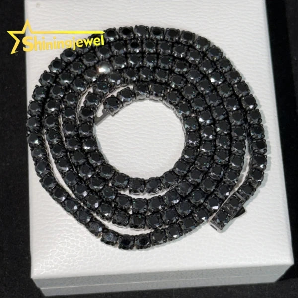 Fashion Jewelry Moissanite Tennis Chains Hip Hop Necklace 4MM 5MM Black Moissanite Waterproof Stainless Steel Necklace  Bracelet
