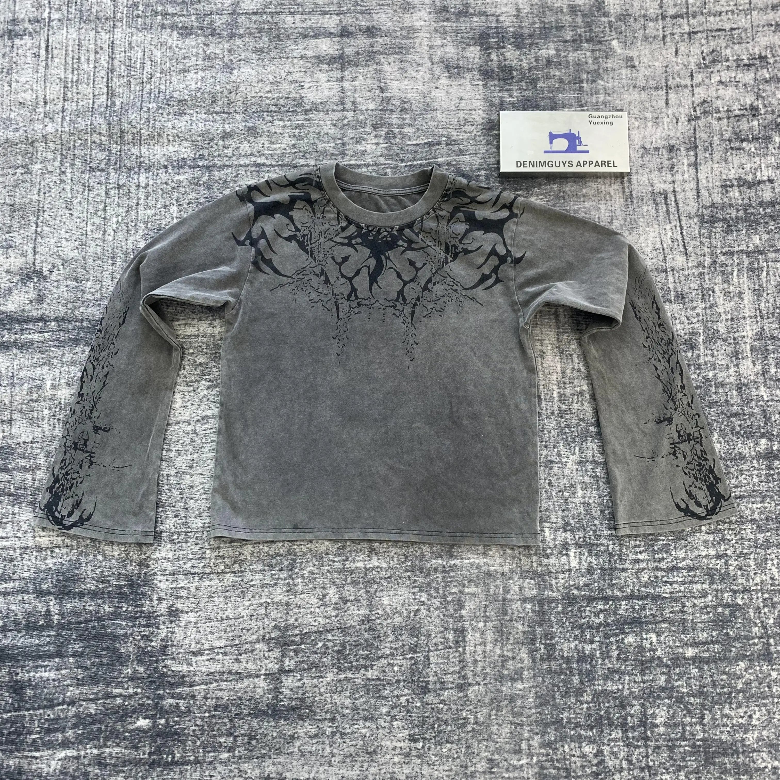 DENIMGUYS Custom Digital Printing Men Tee Flatlock Stitch Cotton Cross Knit Waffled Digital Printing Long Sleeve T-shirts