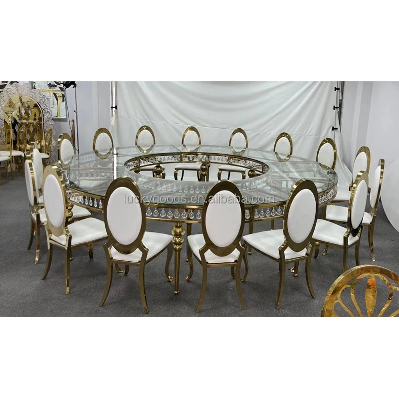 CZ220428-35 Luxury Dining Tables Wedding Mirror Glass Top Stainless Steel Round Dining Table Furniture