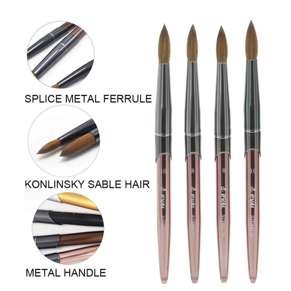 Eval OEM Metal Handle 100% Pure Kolinsky Sable Nail Paint Brush UV Gel Acrylic Nail Art Brush Set Nail Beauty Tools