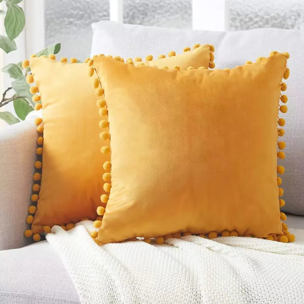 Wholesale Plush Velvet Cushion Cover Tassels Hot Sale Universal Pillow Cover for Home Hotel Woven Solid Pattern Hospital Use