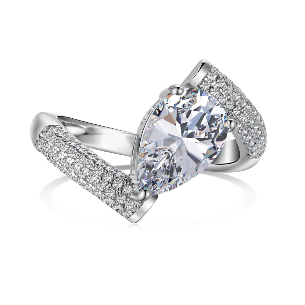 Dylam Wholesale Luxury Custom Pear Shape Cz Cubic Zirconia Ring 925 Wedding and Engagement Sterling Silver Set Rings for Women