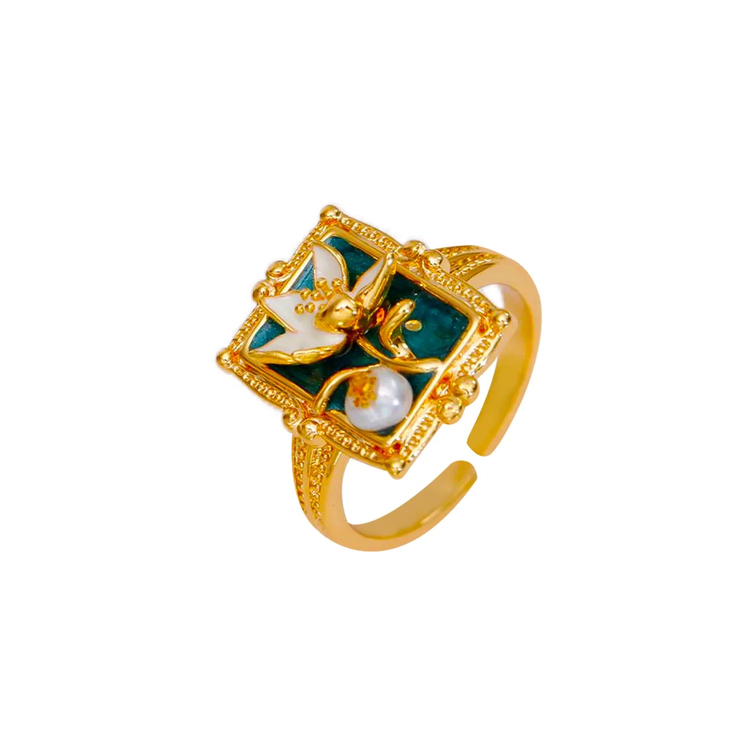 Shescity Wholesale Price Trendy Flower Designer Adjustable Finger Rings Freshwater Pearl Oil Dripping Jewelry Gifts for Women