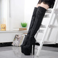 20cm High Heels Women's Round Toe Over-the-knee Boots Black Sexy Stripper Cutout Pole Dance Shoes 8 Inch Sexy Thigh High Boots
