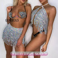Fringe Skirt Belly Dance Hip Scarf Women Sparkly Skirt Party Club Rave Sequin Skirts