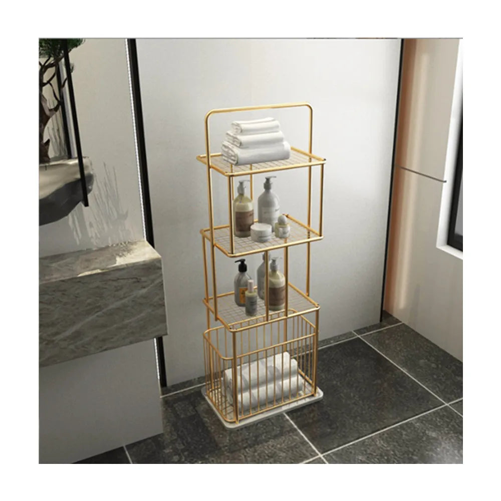 Bathroom Rack Golden Black White 3 Layer Freestanding Towel Rack Clothes Shelf With Marble Base