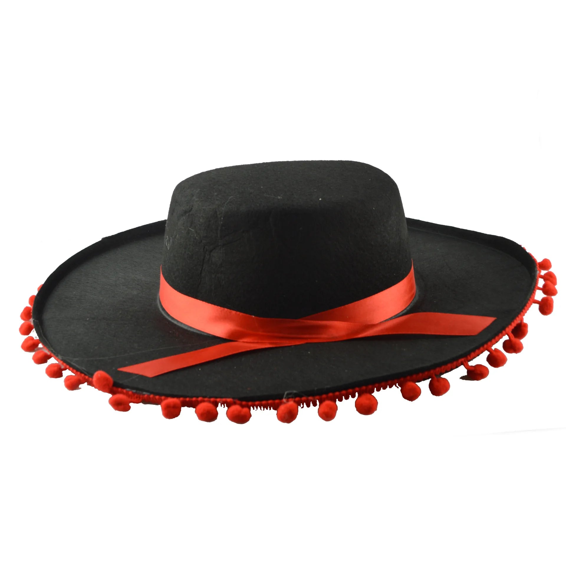 Black and Red Matador Spanish Bull Fight Hat Black Sombrero Spanish Hat
