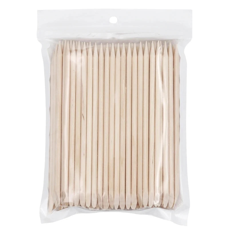 100pcs Nail Wooden Cuticle Pusher Nail Art Stickers Orange Wood Sticks Cuticle Removal Manicure Nail Art Tools
