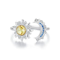 925 Sterling Silver Sun & Moon Adjustable Ring CZ Yin Yang Balance Energy Stackable Gift for Teens Women (Sizes 5-9) BSR546-E