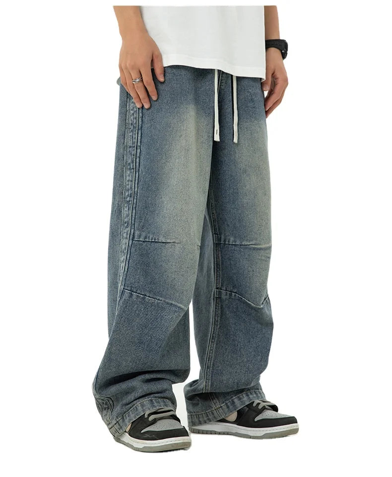 2024 Wholesale New Arrivals Men Baggy Jeans Plain Color Loose Fit Jeans Washed Elastic Waist Relaxed Jeans
