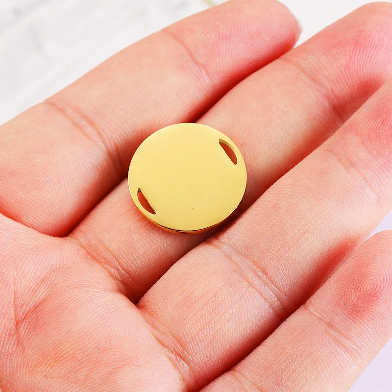 Blank Stainless Steel Round Double Holes Charm Pendants Circles Disc Link Jewelry Makings Pendant Accessory