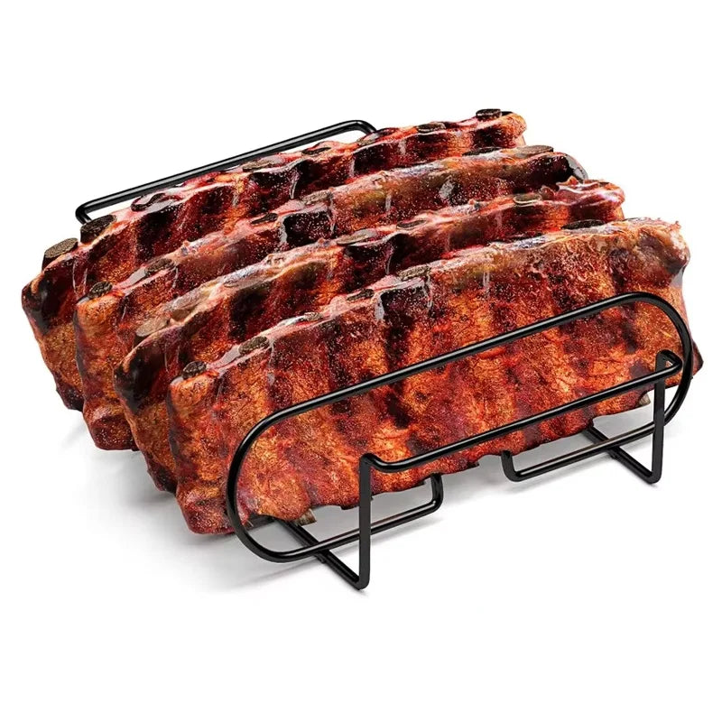 Non-Stick Rib Steak Rack Outdoor Stainless Steel Plastic Tools BBQ Grill Accessory for Lamb Chop Baking for Charcoal Cooking