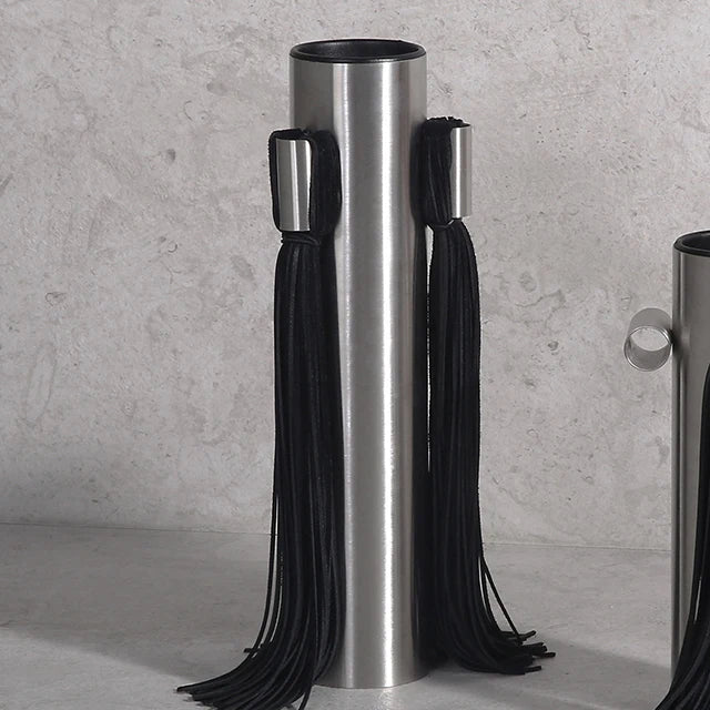 M3-309 Modern Home Decor Stainless Steel Cowhide Leather Vase Wedding Flower Vase for Table Decor Home Decoration