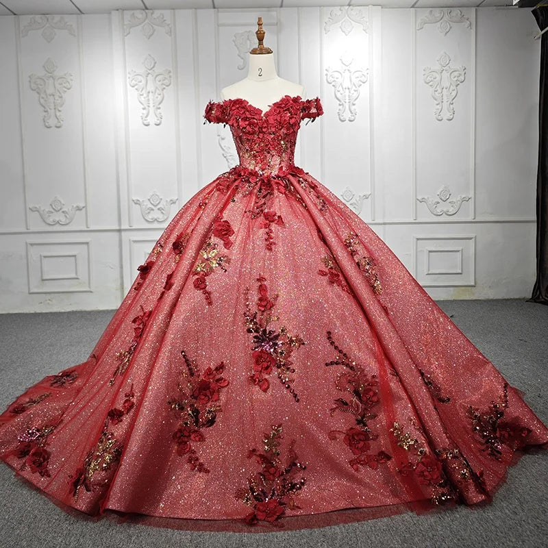 Jancember 6553 Bling Glitter Burgundy Ball Gown Party Quinceanera Evening Dresses