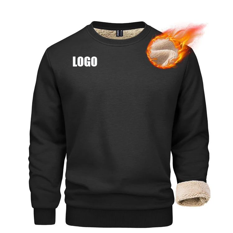 Wholesale Custom Logo Winter Solid Long Sleeve Crewneck Sweatshirt with Embroidery Black Windproof Loose Fit