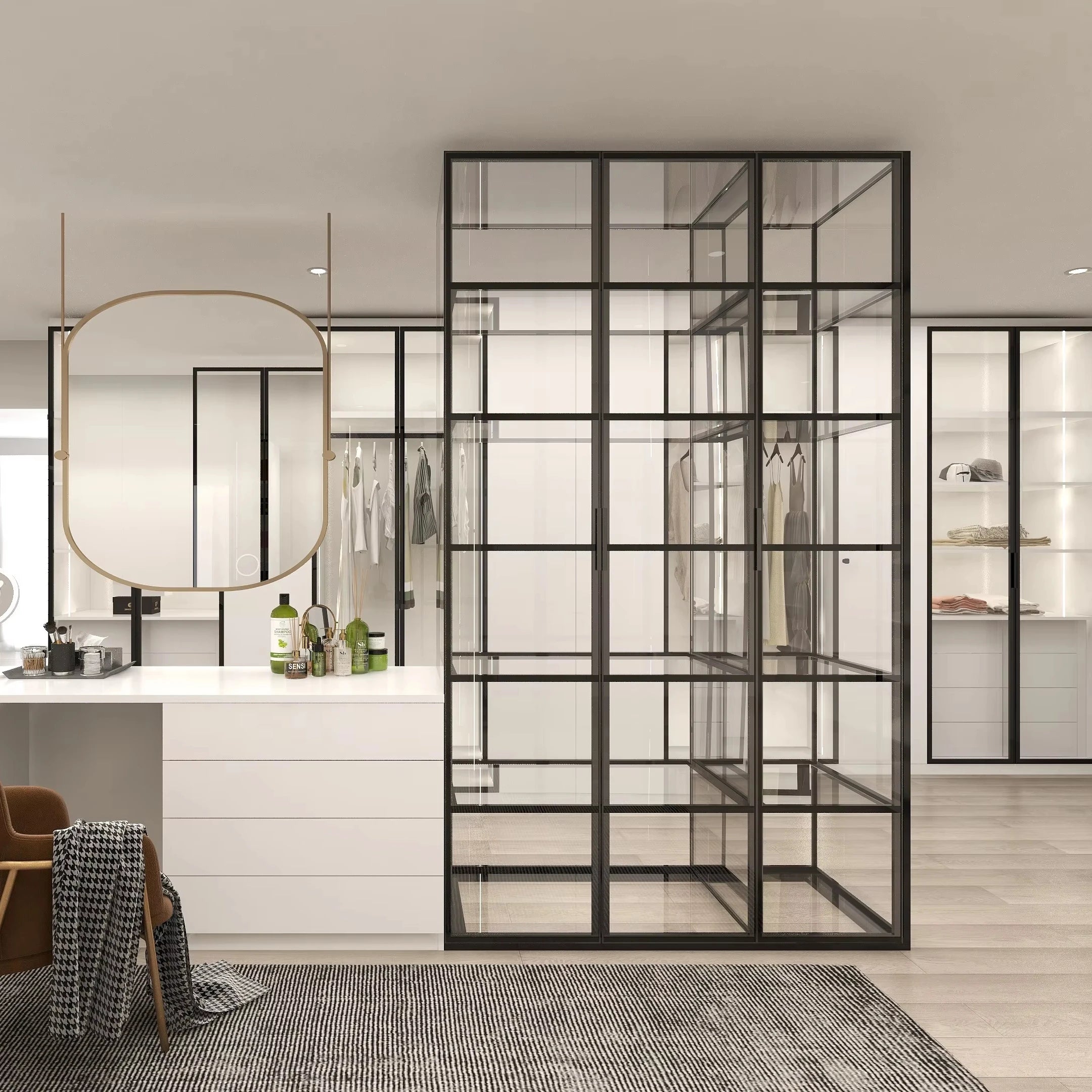 Customized Glass Doors Closet 2024 Fashion Style Bedroom Furniture Glass Doors Wardrobe Walk-in Closets