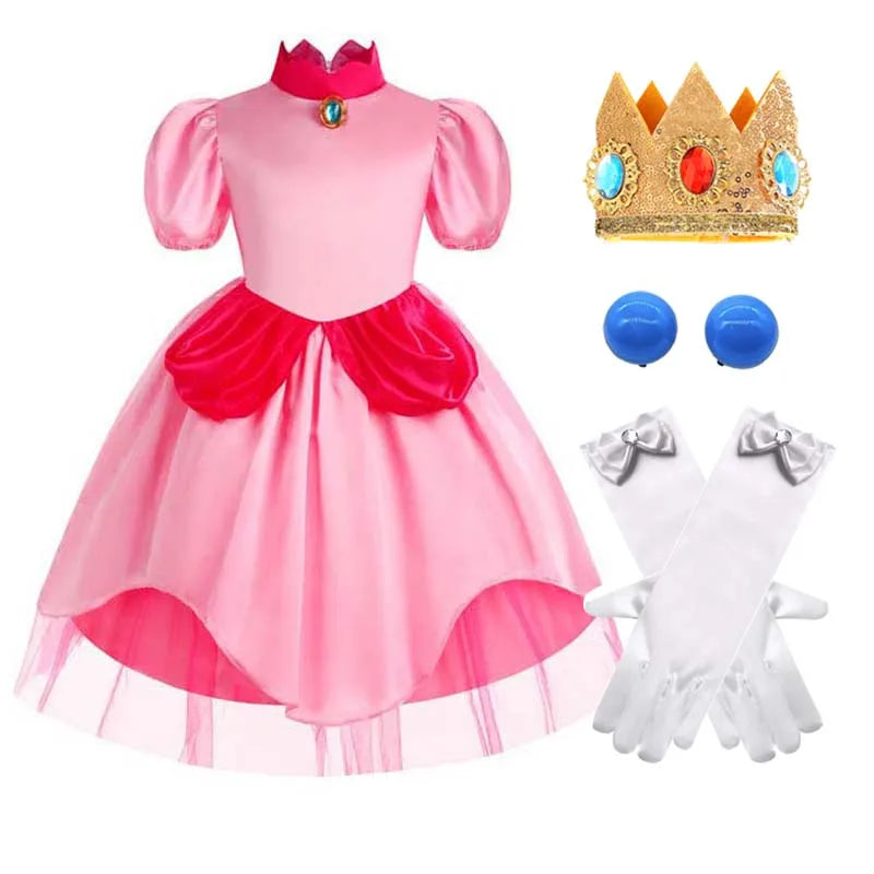 Carnival Cosplay Girls Party Christmas Cartoon Pink Princess Peach Costume With Crown DISP-021