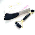 DIY MOQ Custom Black ObsidianJade Roller Set Manufacturer Quartz Jade Face Roller Gua Sha Stone Massage Tool Set for Anti Aging