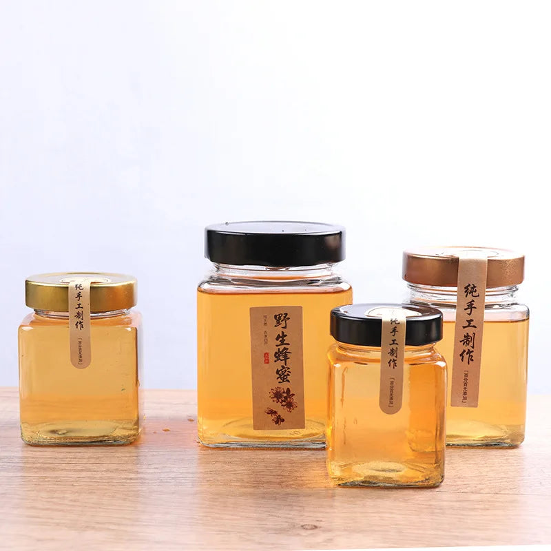 Square Honey Jar 200ml 280ml 380ml 500ml 730ml Glass Food Jar Glass Jar With Lid