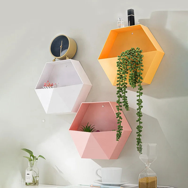 New Product Ideas Plastic Hexagonal Hanging Shelf Modern Custom Colour Decore Sundry Storage Holders Crafts Flower Pots