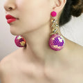Bohemian Long Dangle Earrings Handmade Twinkle Sequin Beads Big Ball Hanging Heart Cluster Tassel Drop Earrings for Women