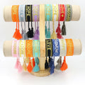 Ethnic Style Custom LOGO Gold Silver Thread Embroidered Text Webbing Wrap Bracelet