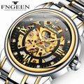 FNGEEN 0014 Gold Skeleton Men Watch in Mechanical Watches Fashion Automatic Wristwatches Mens Steel Strap Relogio Masculino