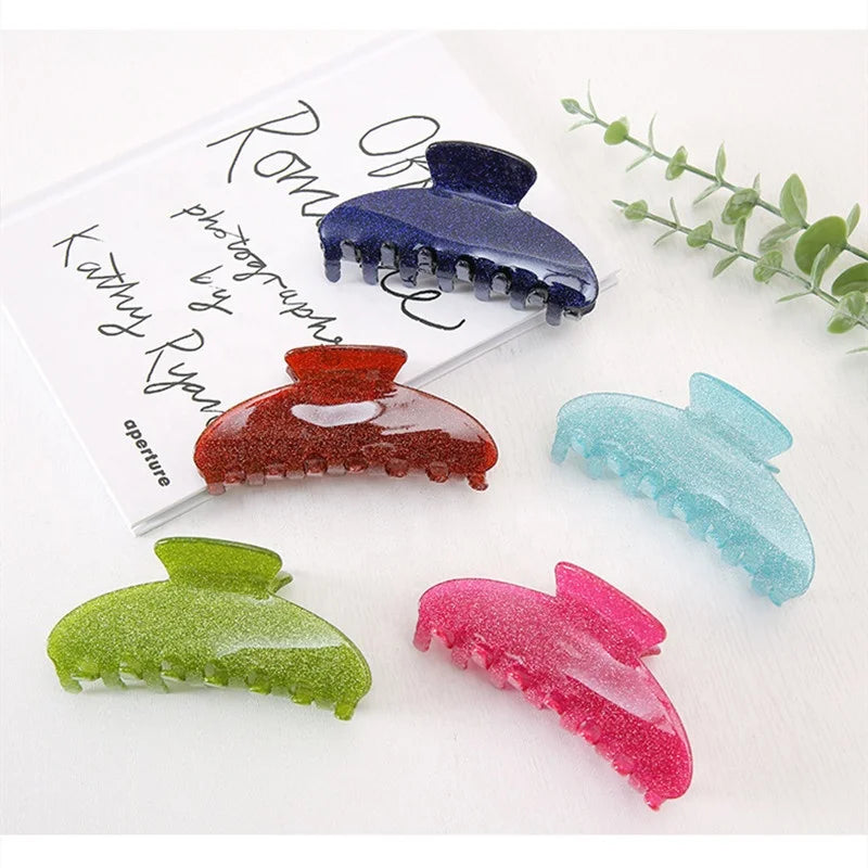 Custom Color Packaging Hair Accessories for Women Glitter Scallion 10.5cm Acetate Hair Claws Clips for Gifts