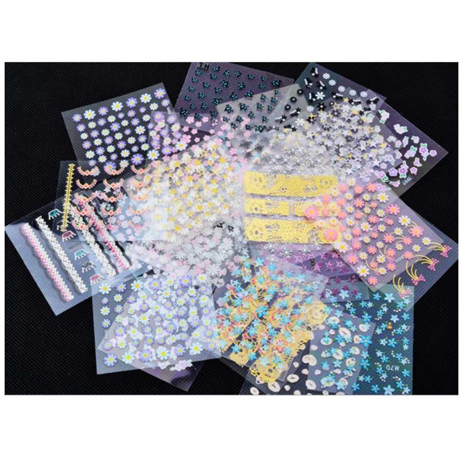 Wholesale Price 50 PCS// Set Mini Flowers Nail Stickers Mixed Styles Nail Decal Wraps for Nail Art DIY