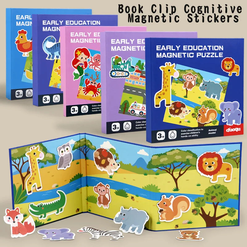 Kids Refrigerator Magnets Play Sticker Book Travel Game Marine Animals Dinosaurs Fridge Magnets for Toddlers