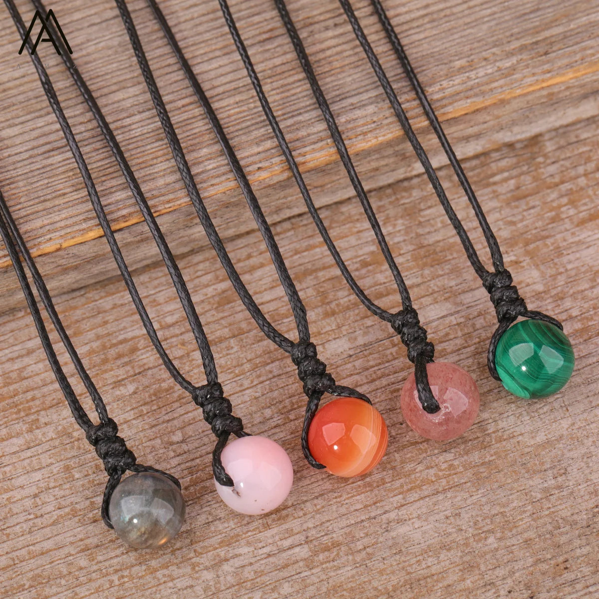 Fashion Round Stone Bead Necklace  Healing Crystal Adjustable Pendant Crafts Jewelry Energy Gifts
