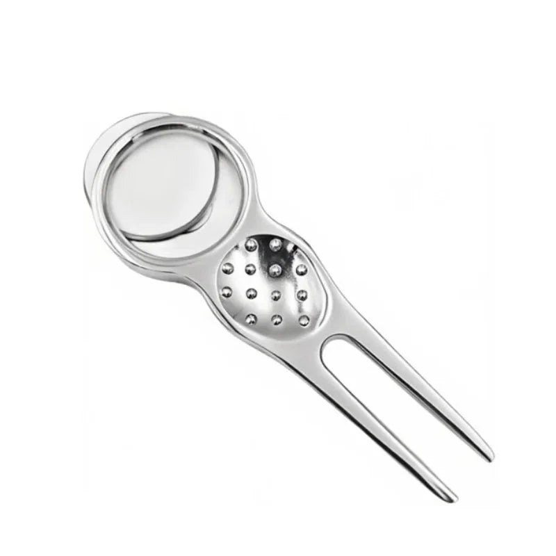 SY Popular Bestseller High Quality Silver Plated Custom Logo Golf Pitchfork Ball Marker Divot Repair Tool with Markers