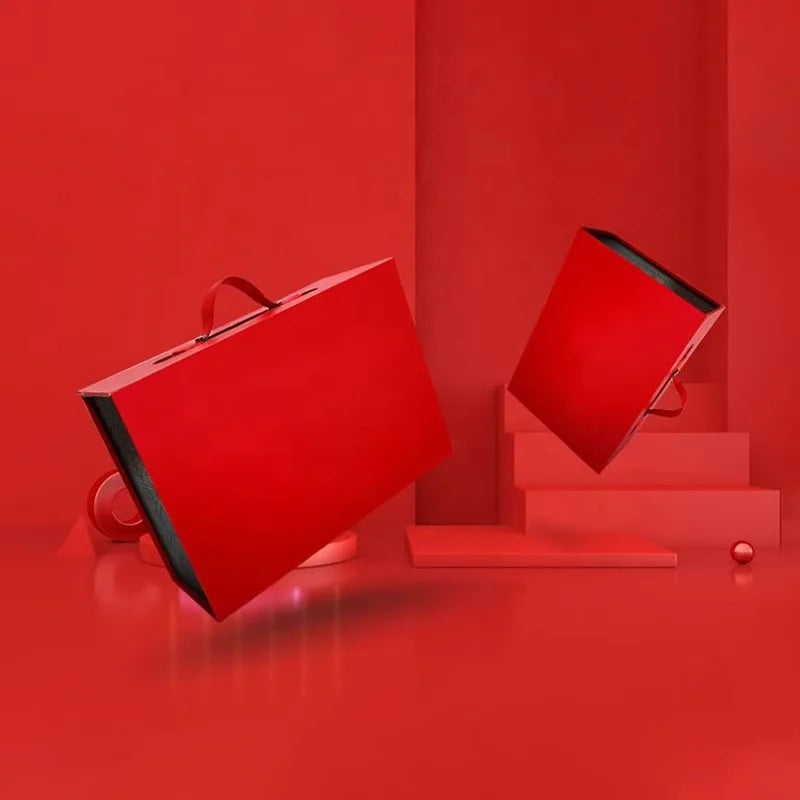 36*25*13cm Black Red 1200G Grey Board Packaging Box New Year Gift Box With Leather Handle